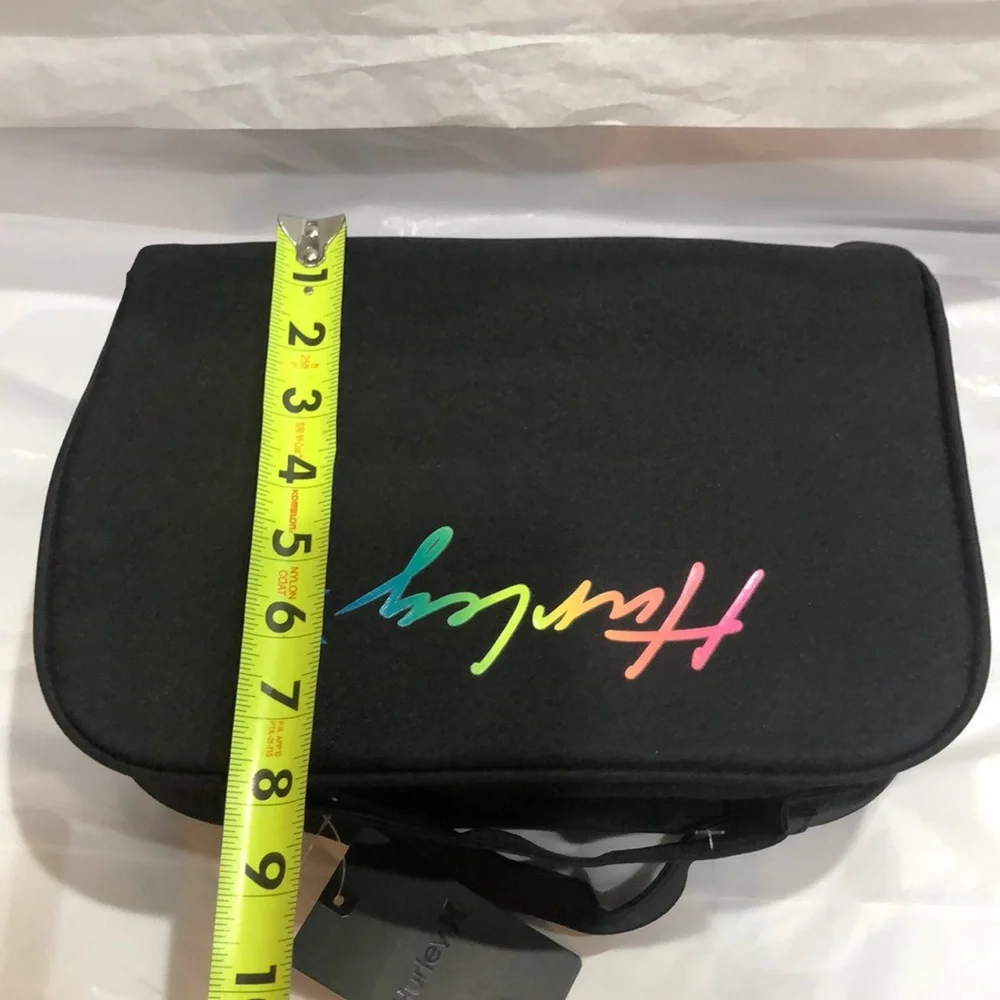 Hurley black large fold over zip‎ around travel beauty makeup case bag new